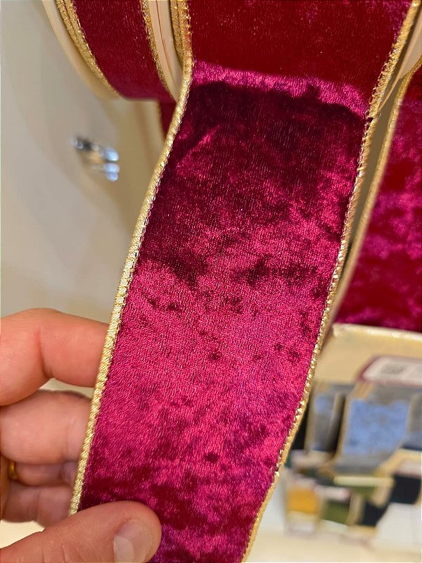 FITA ARAMADA VELUDO BORDO DUPLA FACE DOURADO 6,3CM - PRÉ VENDA 2026