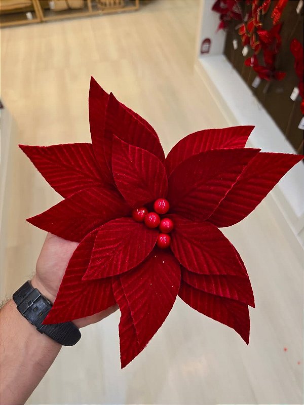 FLOR POINSTEIA VELUDO VERMELHA TRADICIONAL 25CM - PRÉ VENDA 2026
