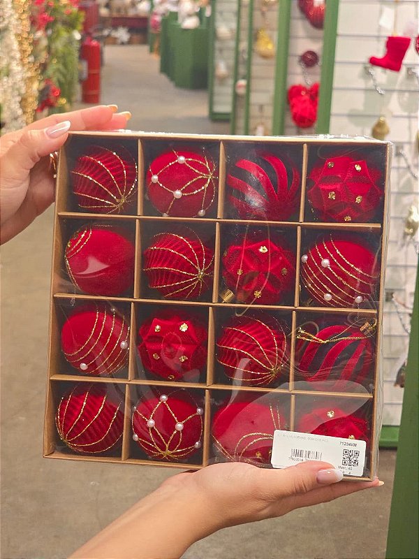KIT BOLAS VELUDO FORMAS VERMELHA 6CM COM 16 UNIDADES - PRÉ VENDA 2026