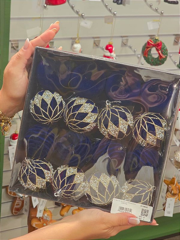 KIT BOLAS VELUDO DECORADA AZUL 6CM COM 16 UNIDADES - PRÉ VENDA 2026