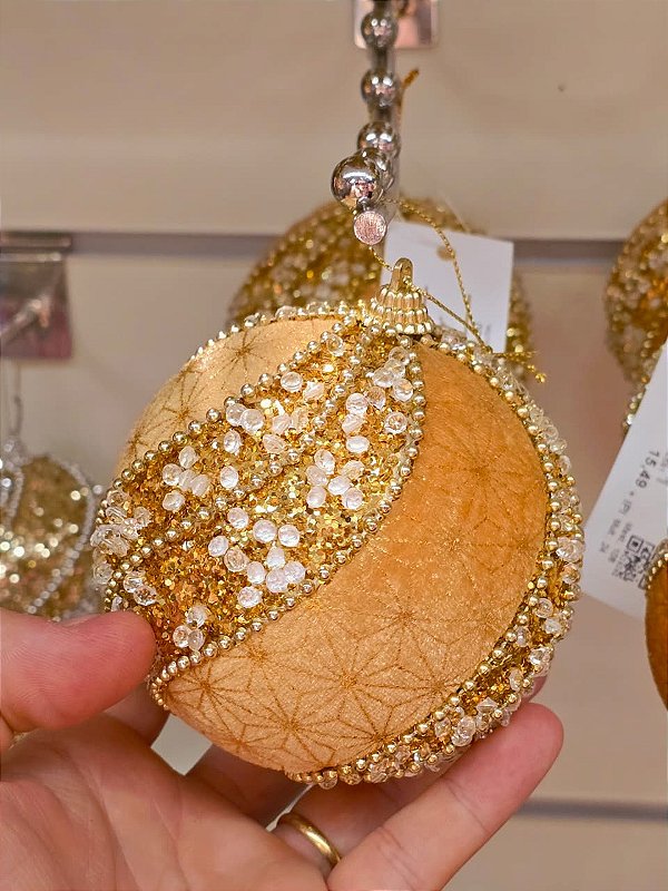 BOLA DOURADA TRABALHADA 10CM COM 3 UNIDADES - PRÉ VENDA 2026