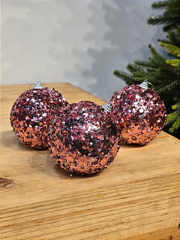 BOLA TRABALHADA ROSA 10CM COM 3 UNIDADES