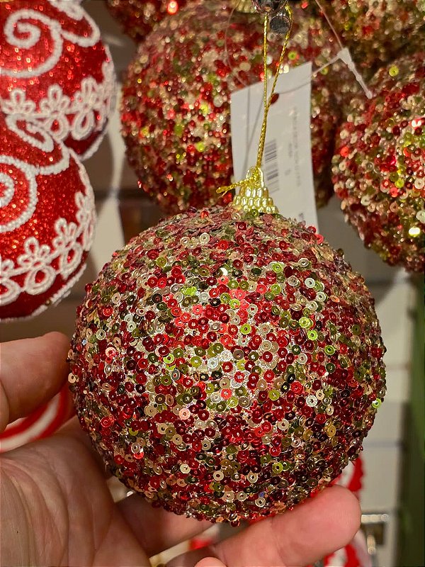 BOLA TRABALHADA VERDE E VERMELHO 10CM COM 3 UNIDADES - PRÉ VENDA 2026
