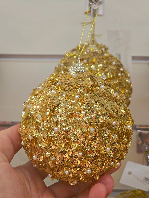BOLA TRABALHADA DOURADA 10CM COM 3 UNIDADES - PRÉ VENDA 2026