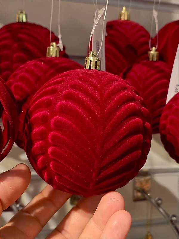 BOLA VELUDO VERMELHA ONDULADA 10CM COM 3 UNIDADES - PRÉ VENDA 2026
