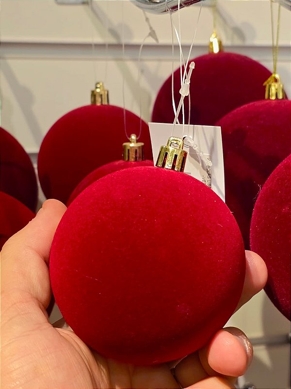 BOLA VELUDO VERMELHA 10CM COM 3 UNIDADES - PRÉ VENDA 2026