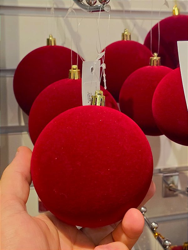 BOLA VELUDO VERMELHA 8CM COM 3 UNIDADES - PRÉ VENDA 2026