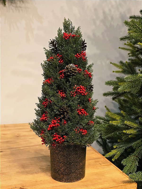 VASO COM GALHOS REALISTA COM BERRY E PINHA 45CM