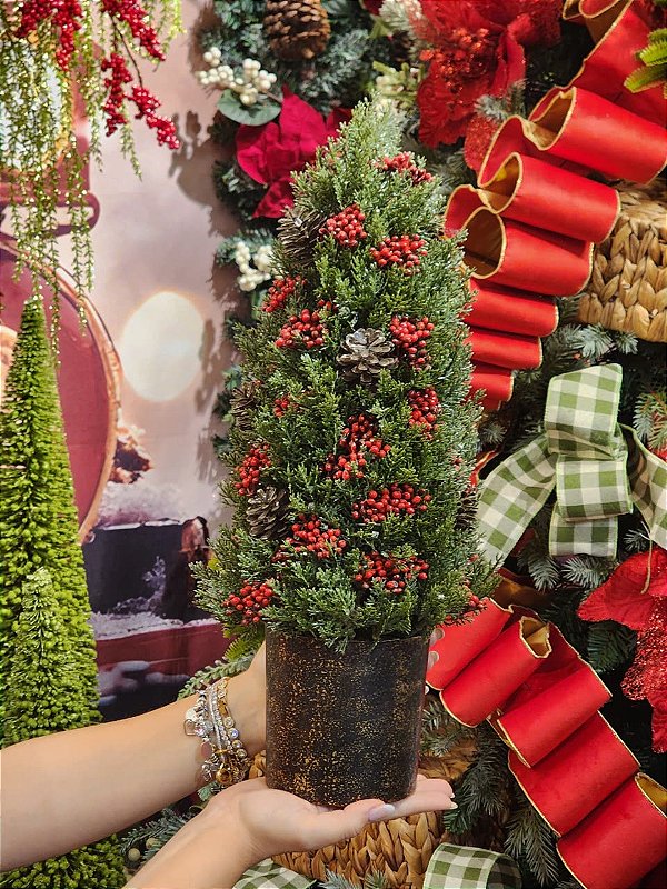 VASO COM GALHOS REALISTA COM BERRY E PINHA 45CM - PRÉ VENDA 2026