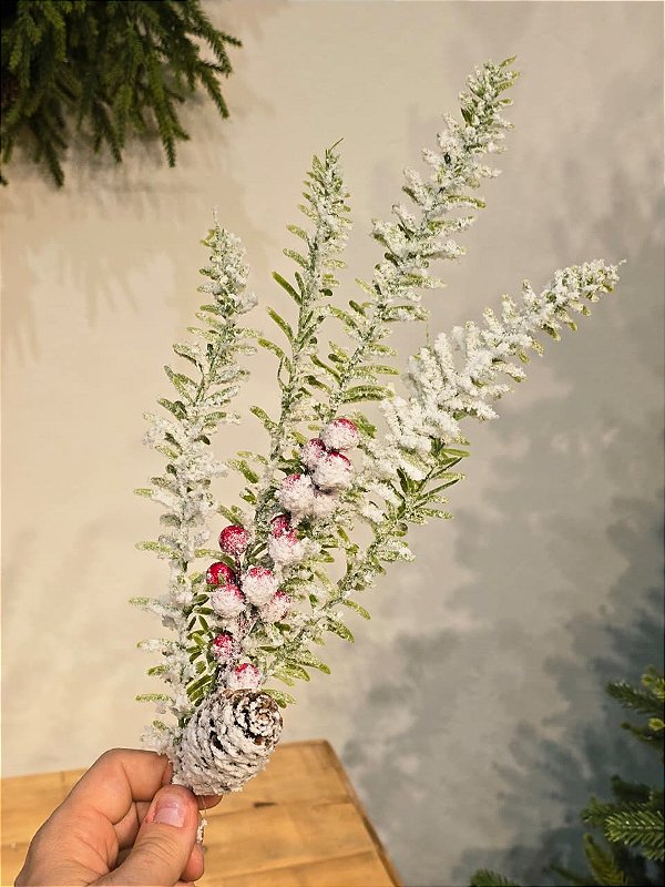 GALHO DECORATIVO AZEVINHO NEVADO 55CM