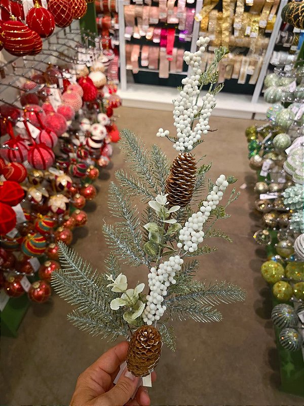 GALHO DECORATIVO AZEVINHO NEVADO 55CM - PRÉ VENDA 2026