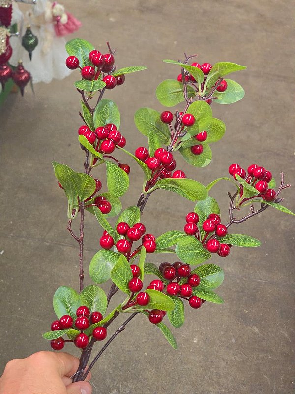 GALHO DECORATIVO FOLHA COM BERRY 60CM - PRÉ VENDA 2026