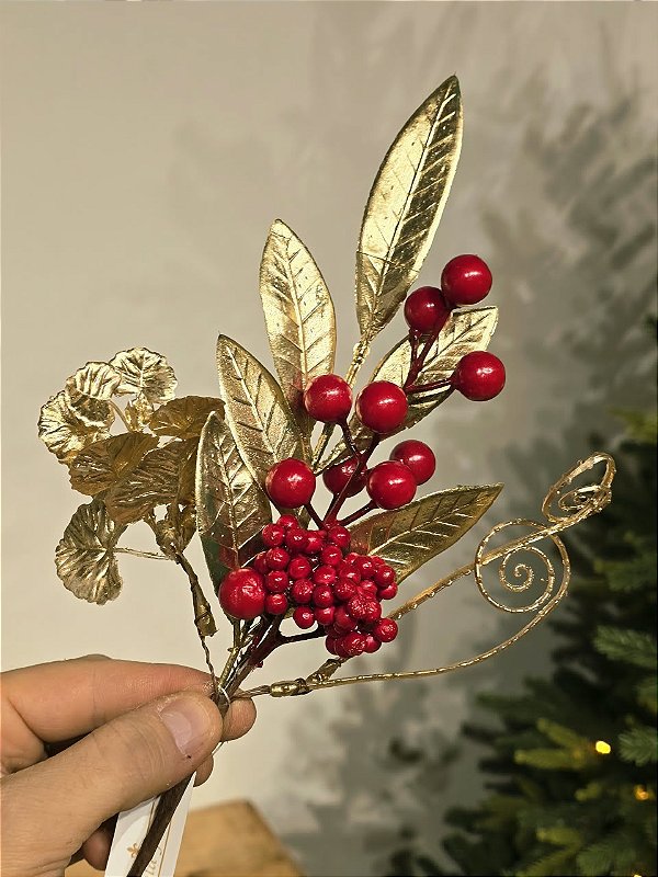 GALHO PICK DOURADO E BERRY 25CM