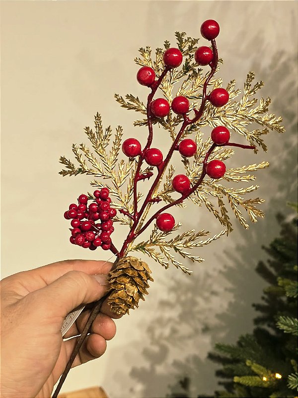 GALHO PICK DECORATIVO BERRY E PINHA 30CM