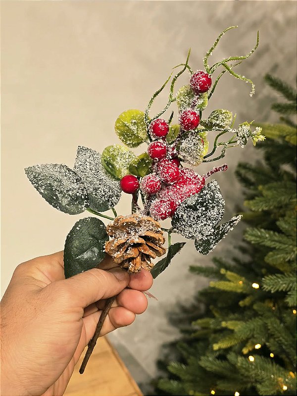 GALHO DECORATIVO BERRY NEVADO 29CM