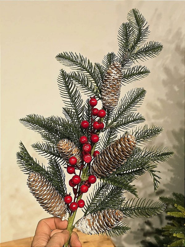 GALHO DECORATIVO NEVADO COM BERRY 80CM