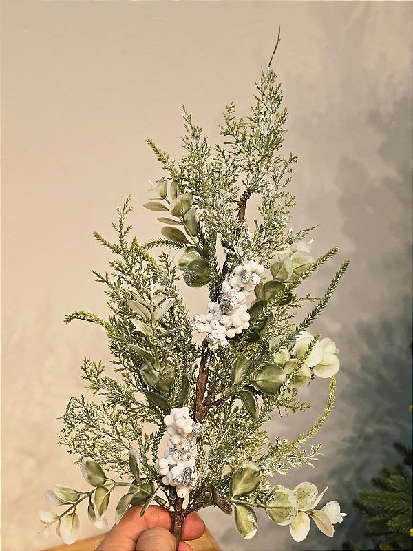 GALHO DECORATIVO BERRY BRANCO 63CM
