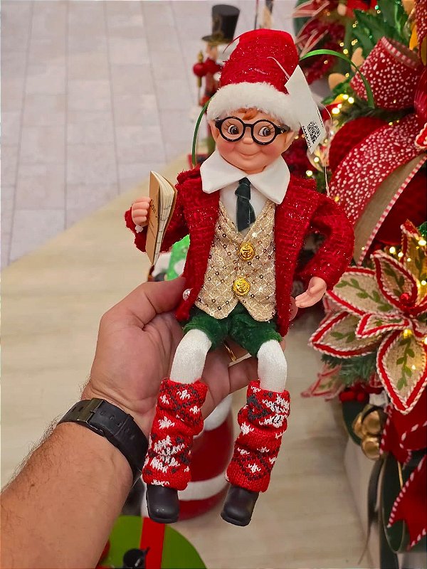 BONECO ELFO VERDE E VERMELHO 35,6CM - PRÉ VENDA 2026
