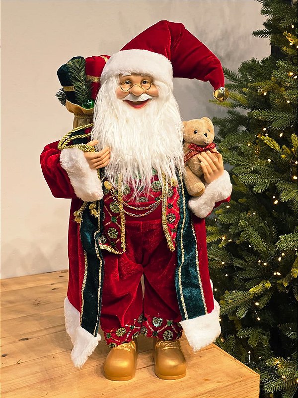 PAPAI NOEL EM PÉ VERDE E VERMELHO 60CM