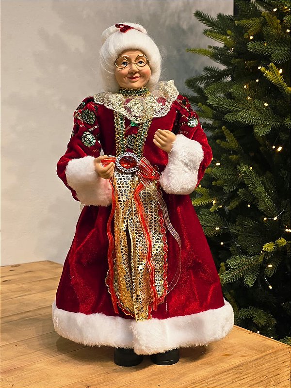 MAMÃE NOEL EM PÉ VERDE E VERMELHA 45CM