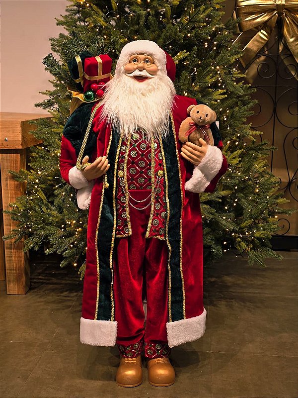 PAPAI NOEL EM PÉ VERDE E VERMELHO 110CM
