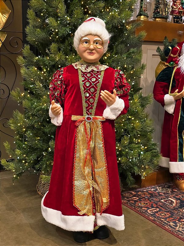 MAMÃE NOEL EM PÉ VERMELHA E VERDE 110CM