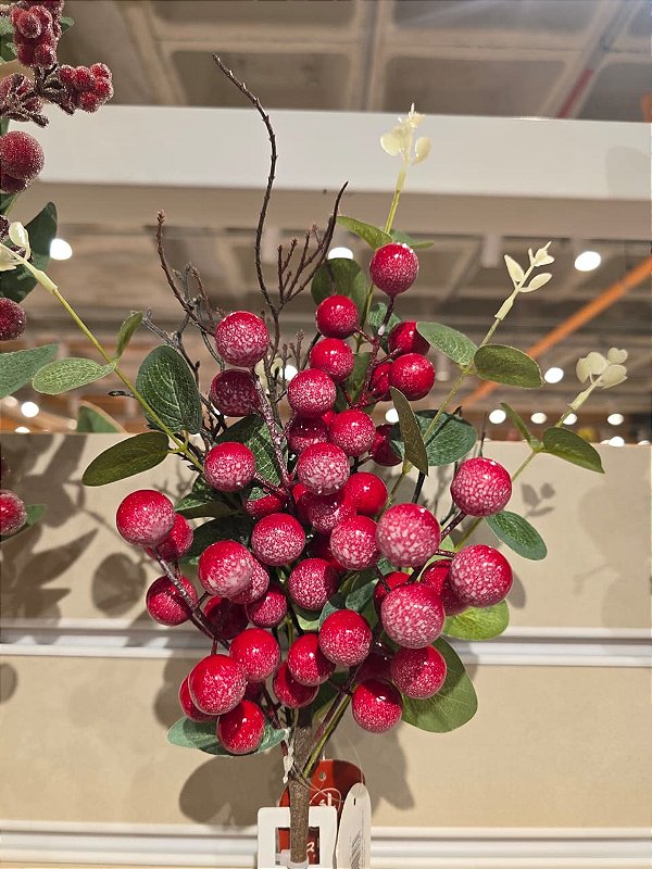 GALHO DECORATIVO BERRY VERMELHO E BRANCO 43CM - PRÉ VENDA 2026