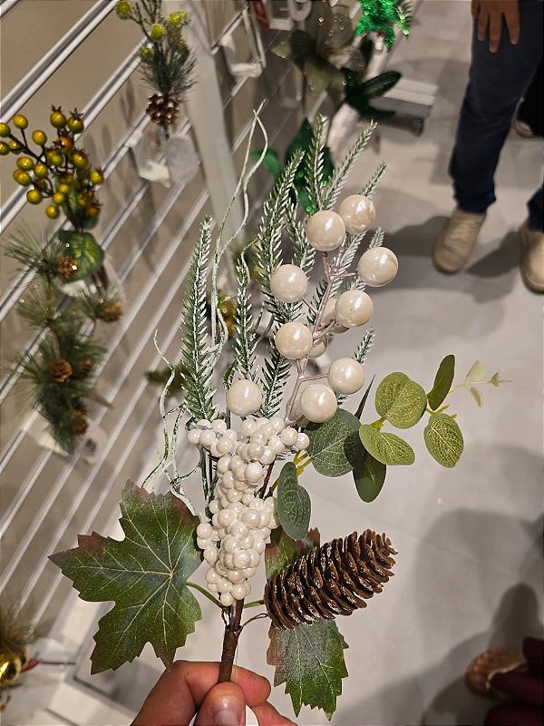GALHO DECORATIVO BERRY BRANCO 55CM - PRÉ VENDA 2026