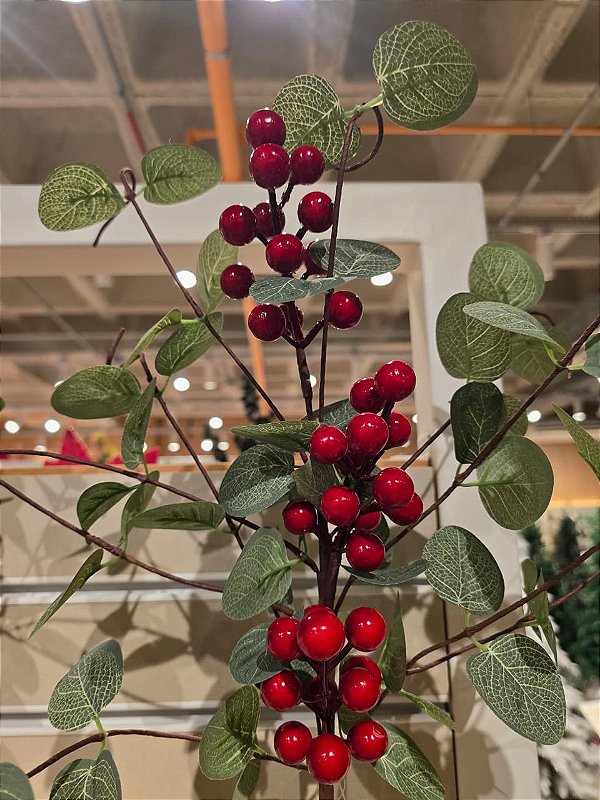 GALHO DECORATIVO BERRY VERMELHO COM FOLHA DE EUCAPLITO 50CM - PRÉ VENDA 2026
