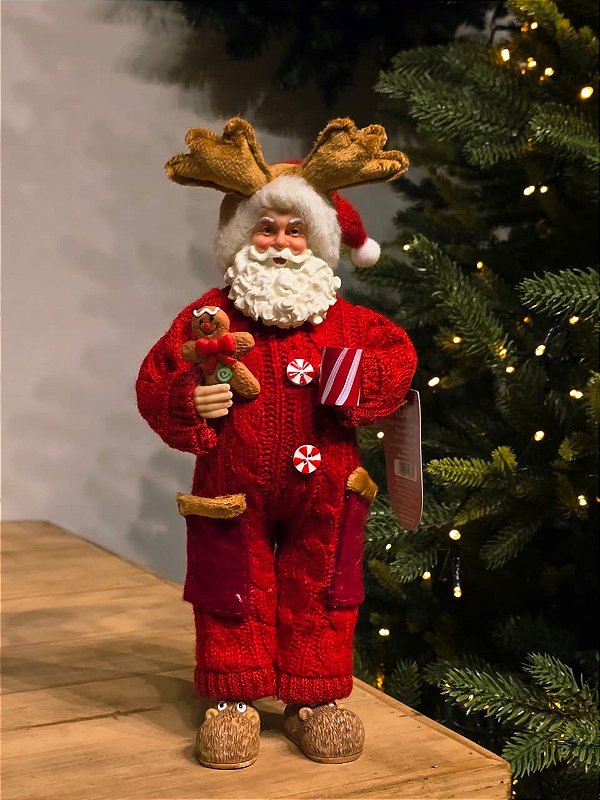 PAPAI NOEL COLECIONÁVEL DE PIJAMA TRICÔ 30CM