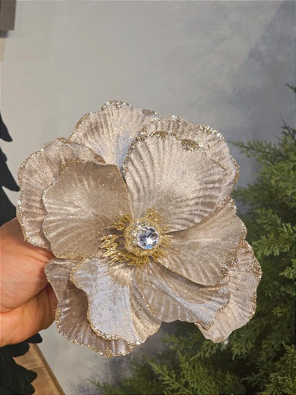 FLOR MAGNOLIA CHAPANHE COM GLITTER 15CM