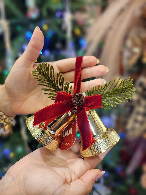 PENDENTE DECORADO SINO DUPLO COM LAÇO 12CM - PRÉ VENDA 2026