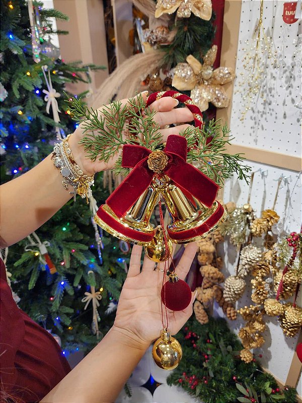 PENDENTE DECORADO ARCO SINO DUPLO COM LAÇO 37,5CM - PRÉ VENDA 2026