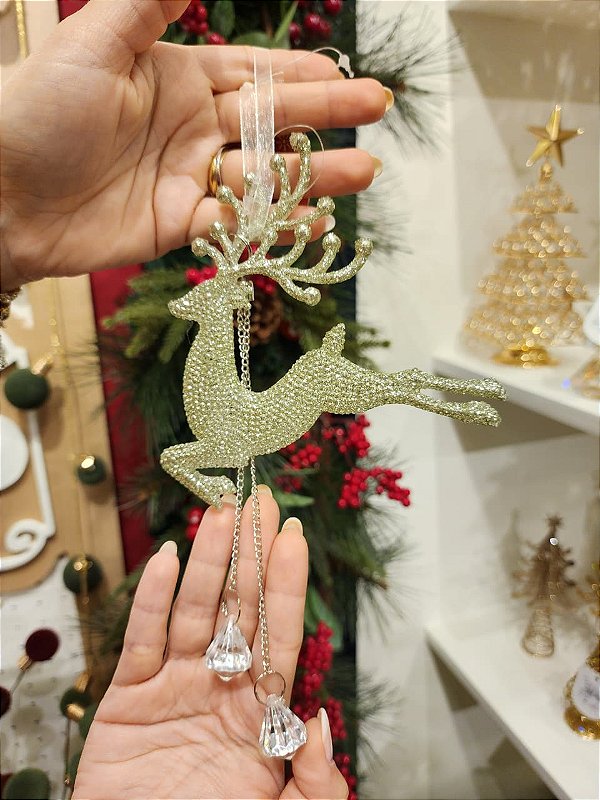 PENDENTE DECORADO RENA DOURADA 15CM - PRÉ VENDA 2026