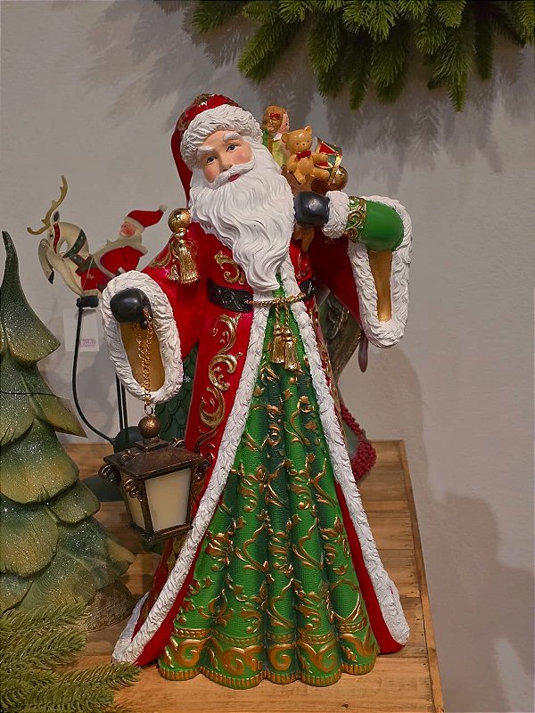 PAPAI NOEL NOITE DE NATAL LUXO EM RESINA 46CM