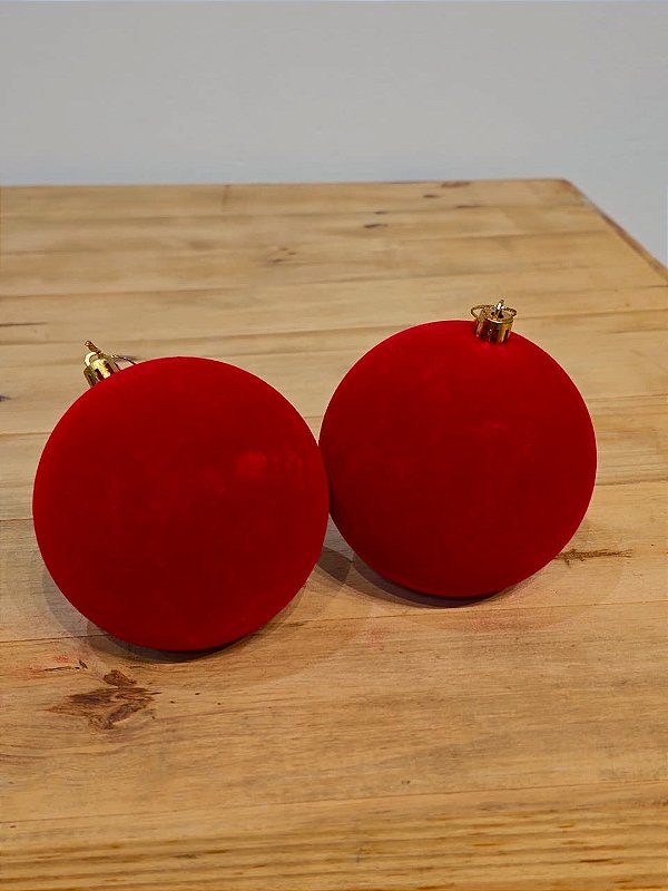 BOLA VELUDO VERMELHA 10CM COM 2 UNIDADES
