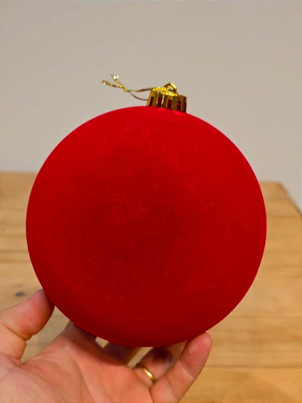 BOLA VELUDO VERMELHA CLARO 15CM UNITÁRIA