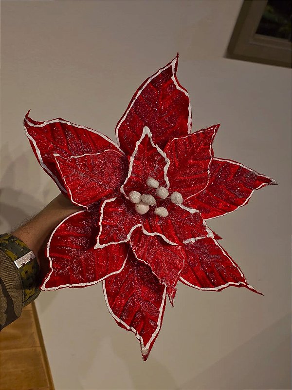 FLOR ARAMADA VERMELHA E BRANCA 30CM