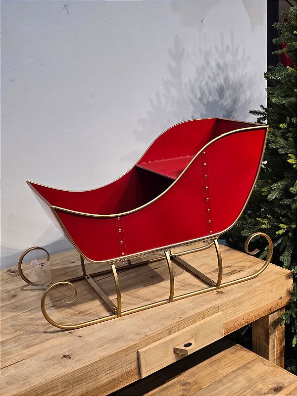 TRENO EM METAL VERMELHO COM DOURADO 80CM