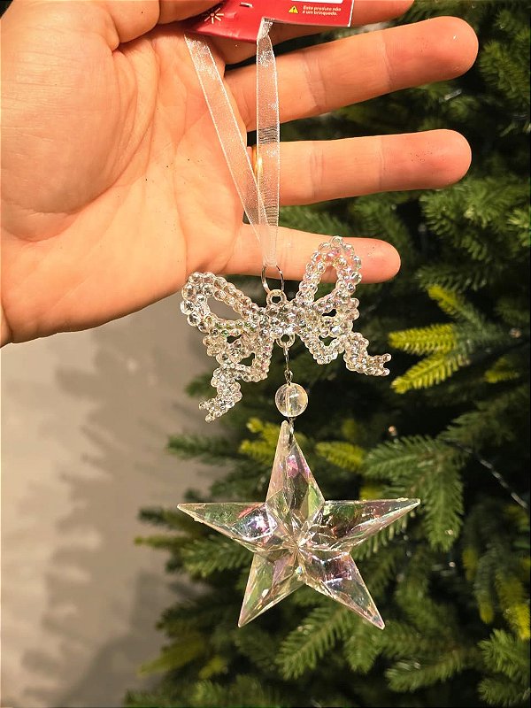 PENDENTE ESTRELA COM LAÇO CRISTAL IRIDESCENTE 13CM