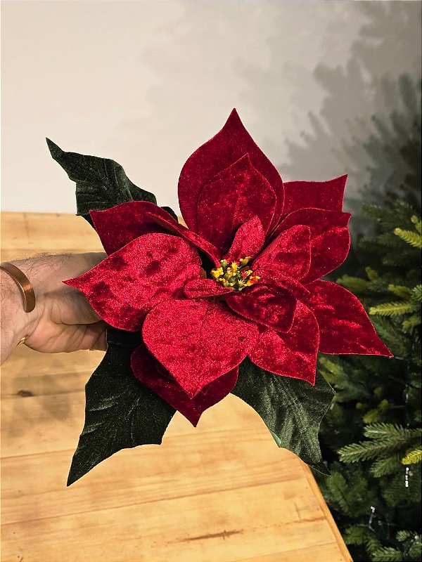 FLOR BICO DE PAPAGAIO VELUDO COM FOLHAS 25CM