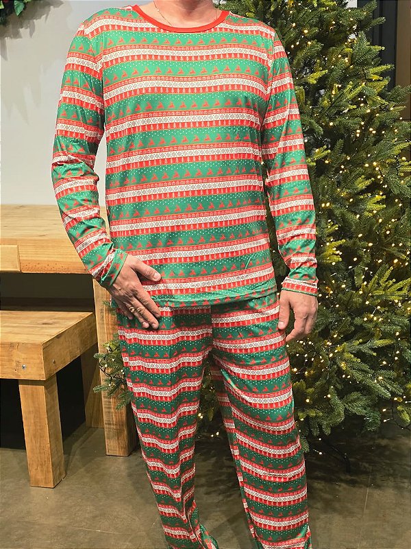 PIJAMA NATALINO VERMELHO E VERDE RENAS TAMANHO M