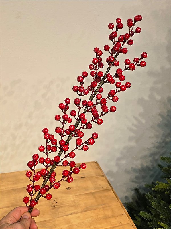 GALHO DECORATIVO BERRY VERMELHO 95CM