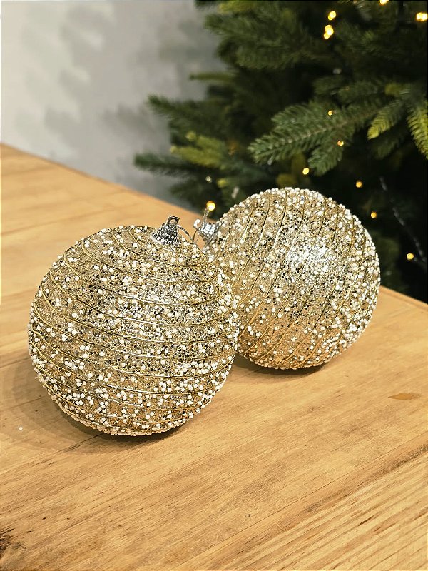 BOLA DECORADA 10CM COM 2 UNIDADES CHAMPANHE