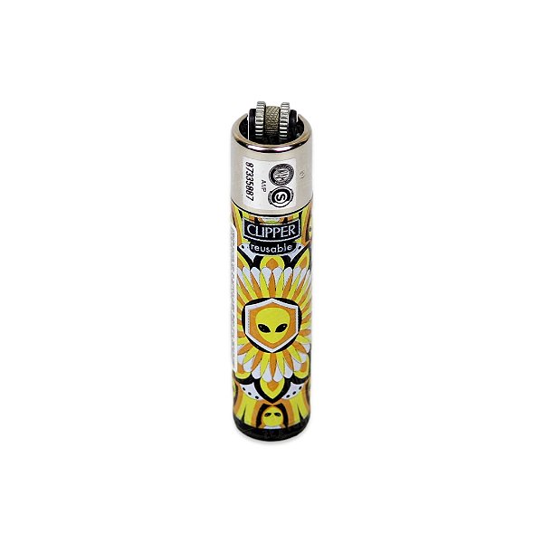 Isqueiro Grande Clipper Alien Mandala - Amarelo