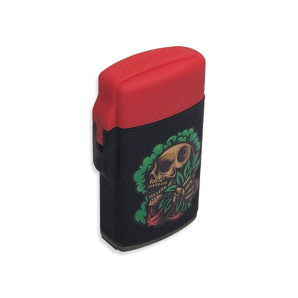 Isqueiro Maçarico Zengaz Caveira Sativa - Mix Preto Vermelho