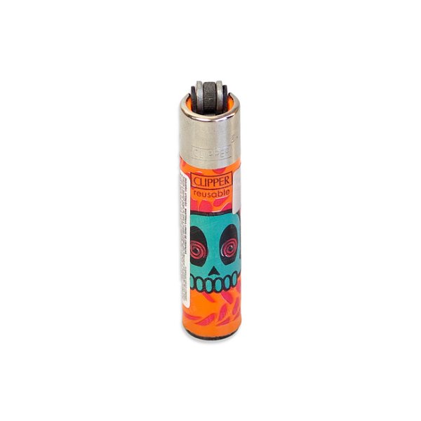 Isqueiro Micro Clipper Caveira - Mix Laranja Verde