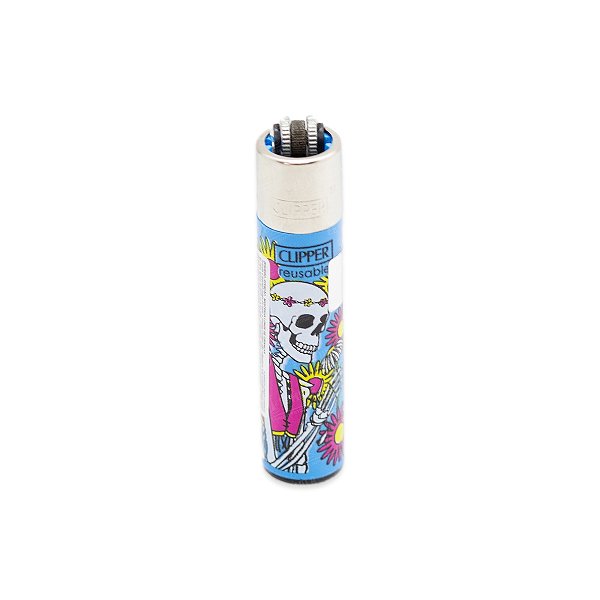 Isqueiro Clipper Grande Hippie Theme 1 (Caveira) - Azul