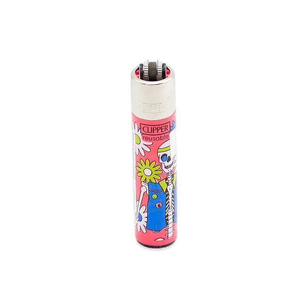 Isqueiro Clipper Grande Hippie Theme 1 (Caveira) - Rosa
