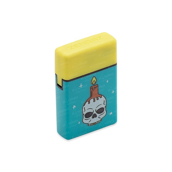 Isqueiro Maçarico Zengaz Candle Skull - Mix Azul Amarelo